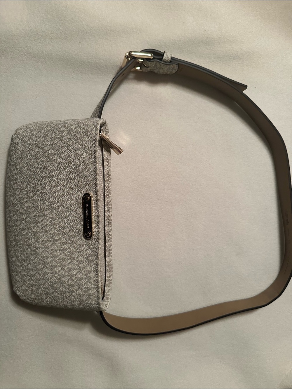 Michael Kors Light Gray Logo Crossbody Belt Bag with Gold-Tone Hardware